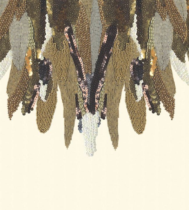 Large Bejewelled Feather Wallpaper - Brown