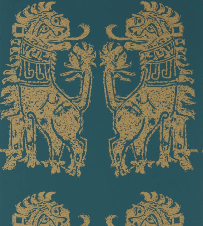 Sicilian Lion Wallpaper - Teal - Zoffany