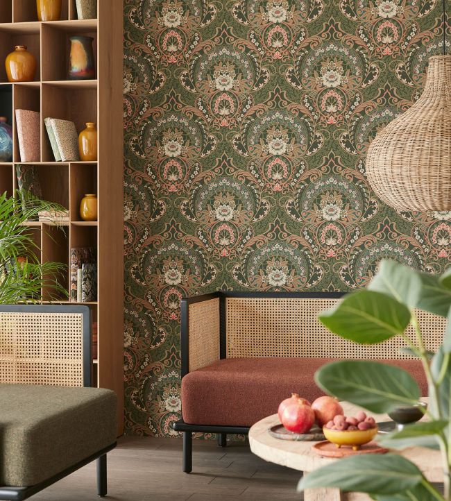 Vintage Floral Room Wallpaper - Green