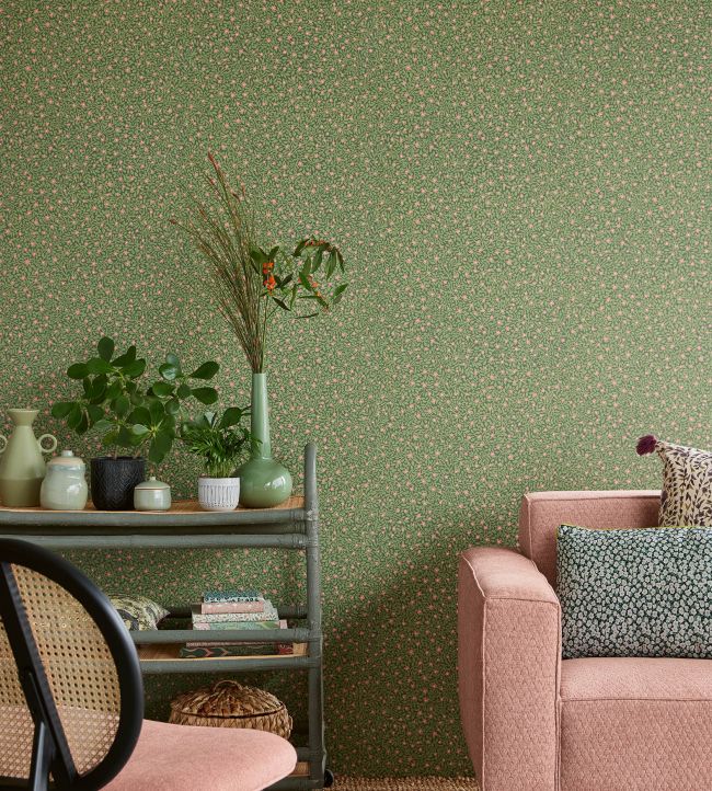Graphic Flowers Room Wallpaper - Green