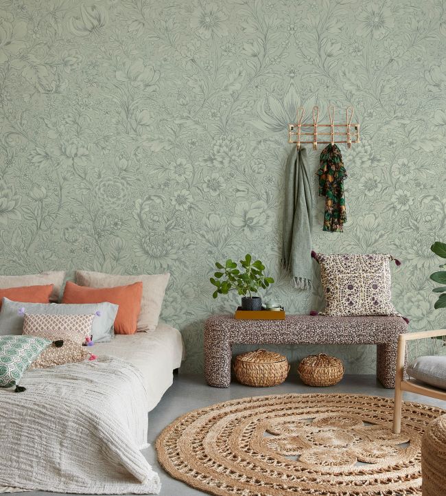 Floral Sketch Room Wallpaper - Gray