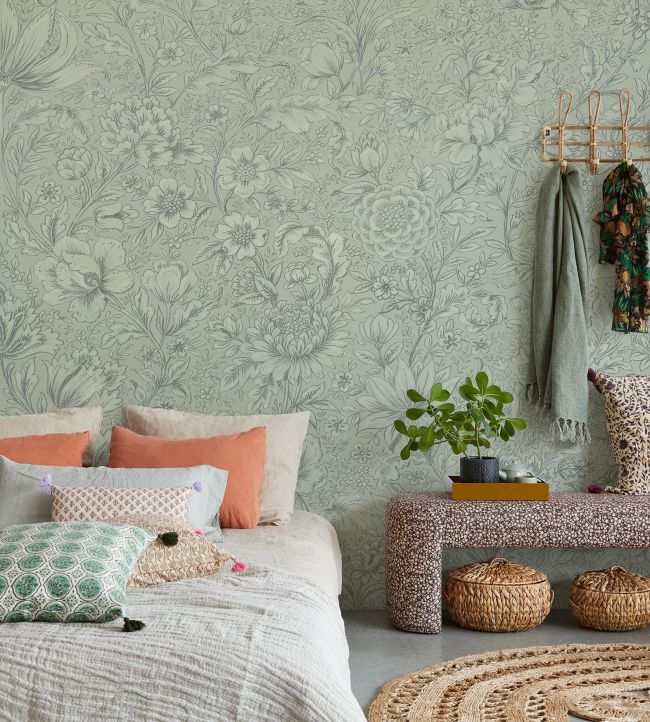 Floral Sketch 1 Room Wallpaper - Gray