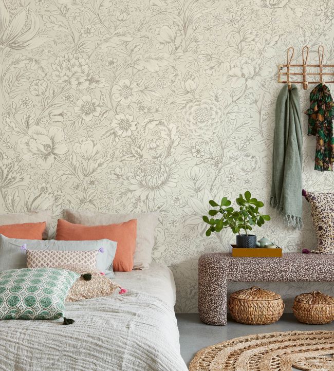 Floral Sketch 1 Room Wallpaper - Cream