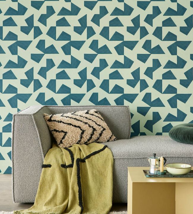Scattered Geometry Room Wallpaper - Blue