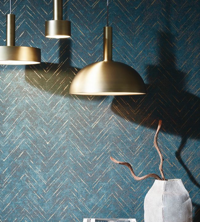 Herringbone Texture Room Wallpaper - Blue
