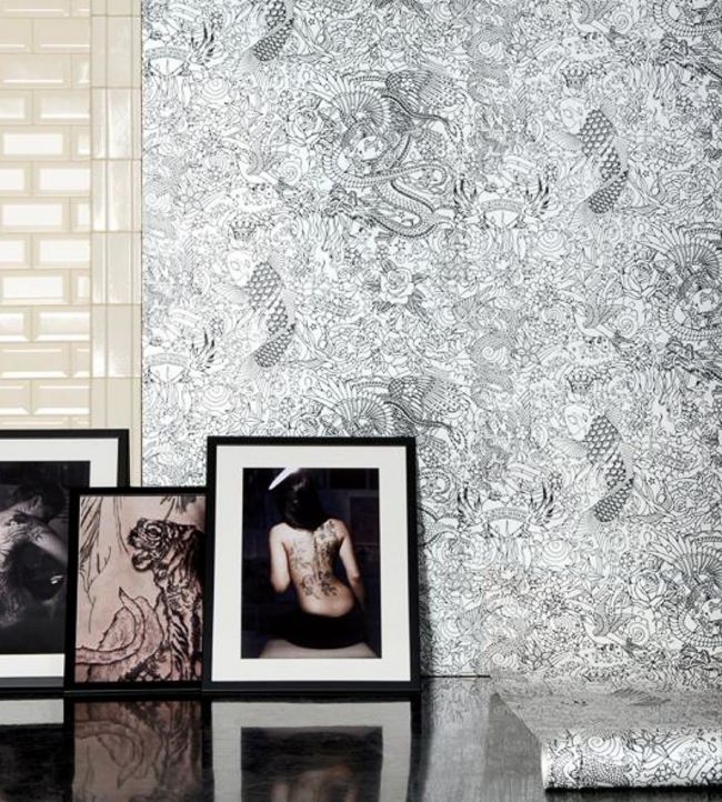 Horimono Room Wallpaper - Gray