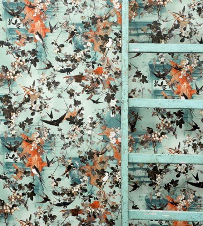 Hirondelles Room Wallpaper - Blue