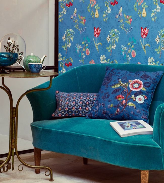 Fruity Floral Room Wallpaper - Blue
