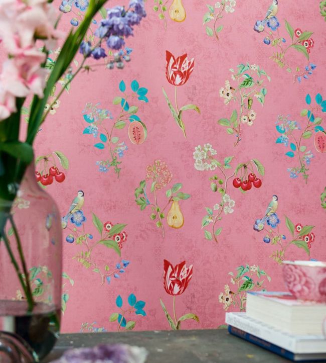 Fruity Floral Room Wallpaper - Pink