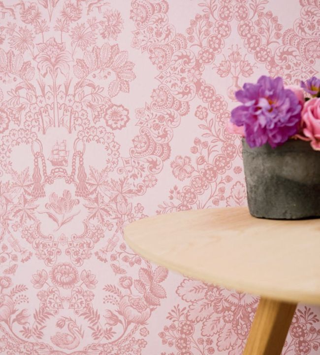 Natural Damask Room Wallpaper 2 - Pink