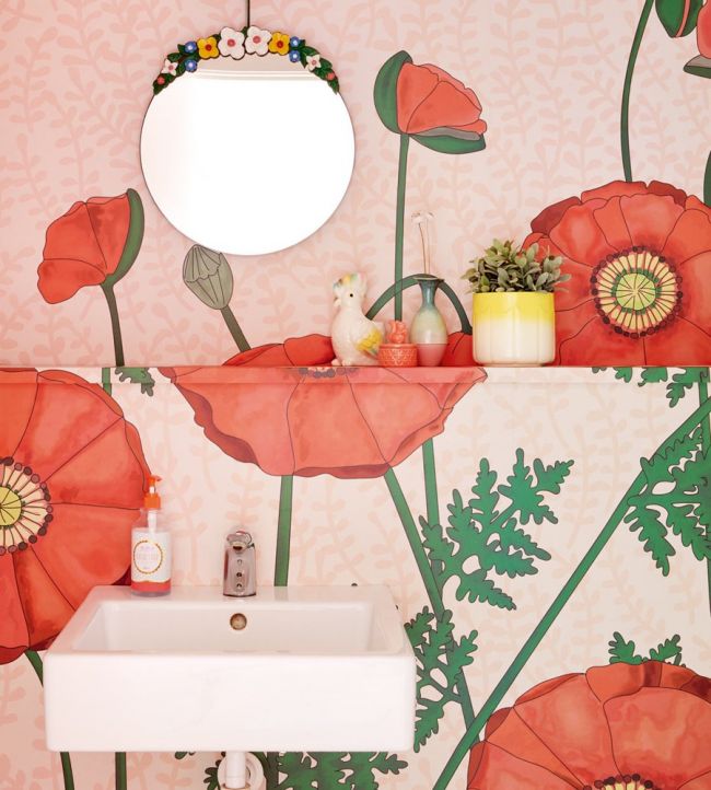 Popping Poppies Room Wallpaper - Pink
