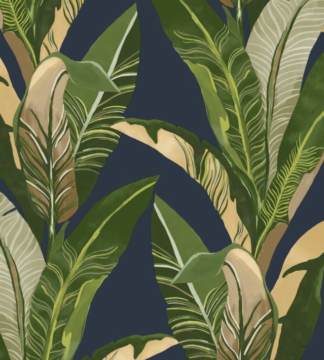 Tropical Leaves Wallpaper -  Blue 