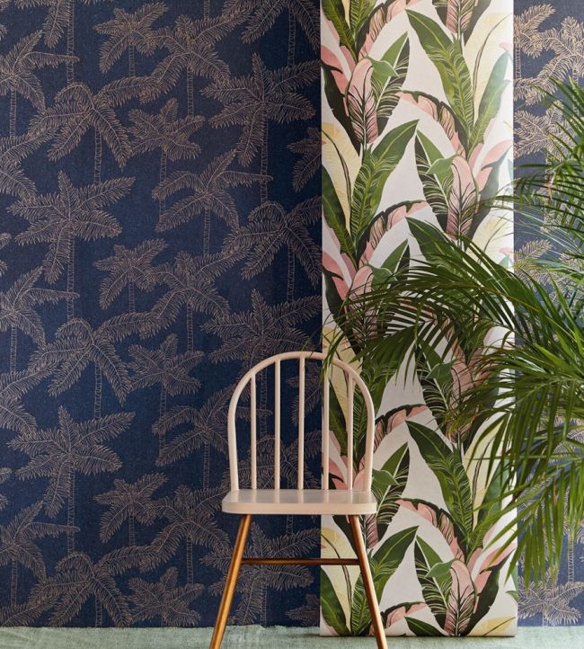 Palm Trees Room Wallpaper - Blue