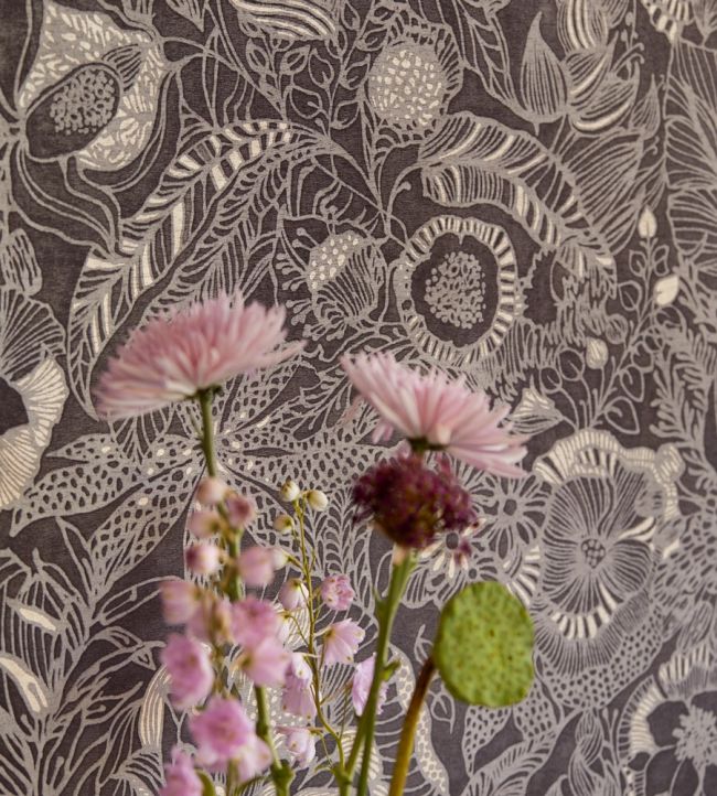 Floral Stencil Room Wallpaper - Gray