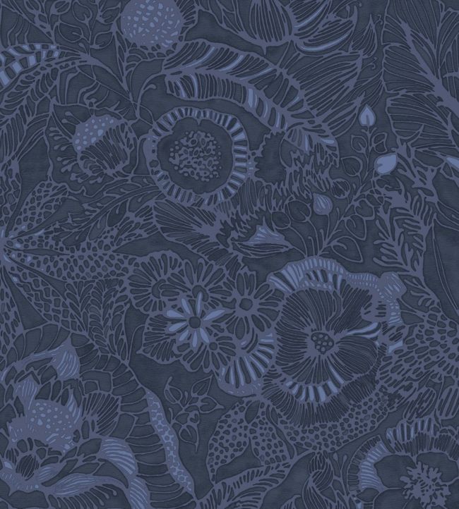 Floral Stencil Wallpaper - Blue