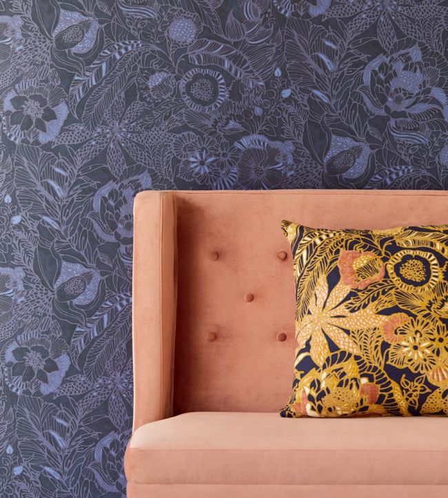 Floral Stencil Room Wallpaper - Blue