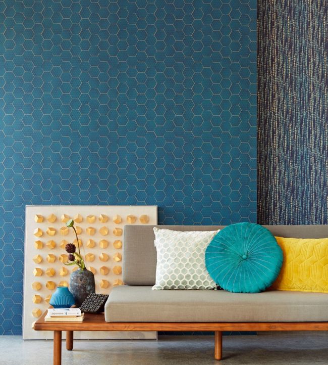 Hex Room Wallpaper - Blue