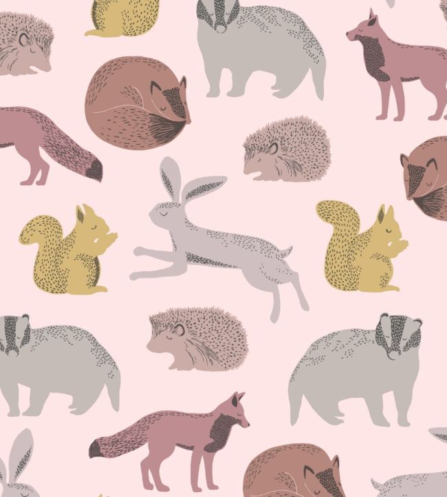 Woodland Companions Wallpaper - Pink