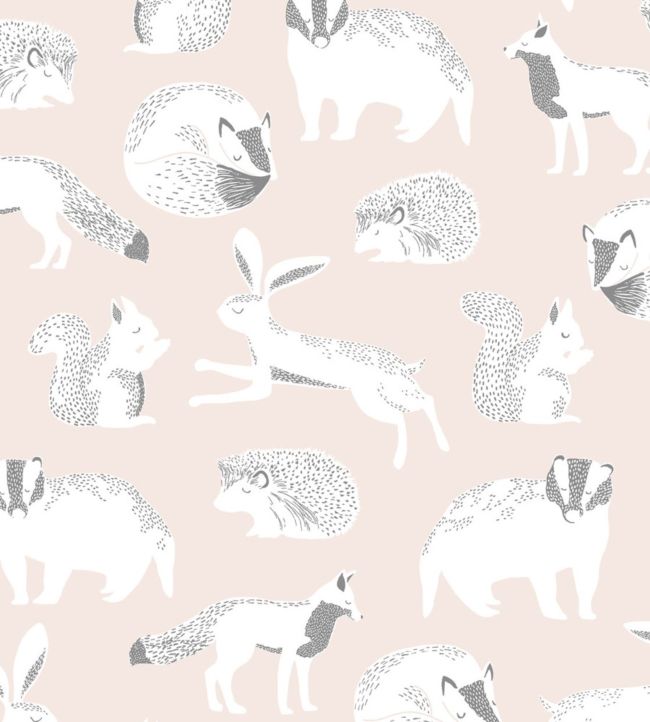 Woodland Companions Wallpaper - Pink 
