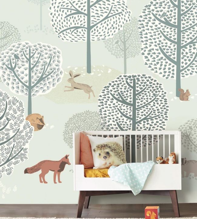 Forest Animals Nursey Room Wallpaper - Blue
