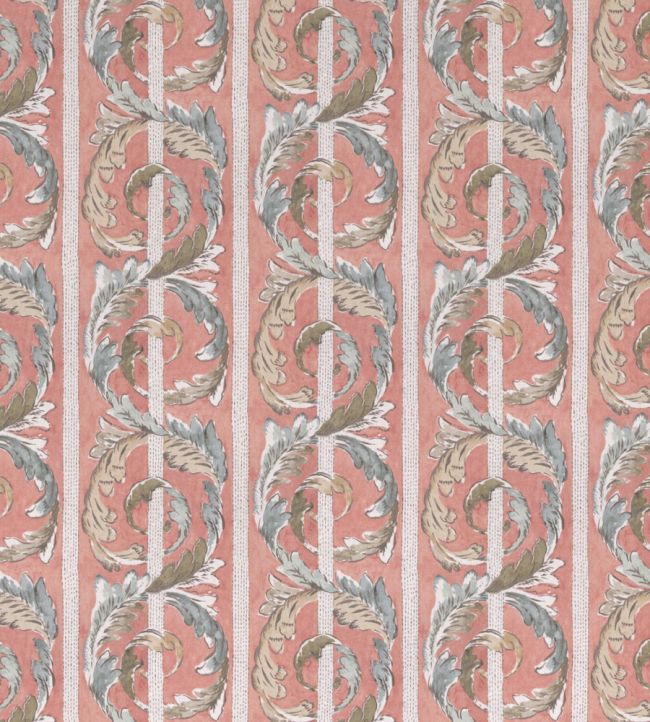 Scrolling Leaves Fabric - Pink