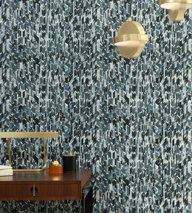 Marqueterie Room Wallpaper - Blue