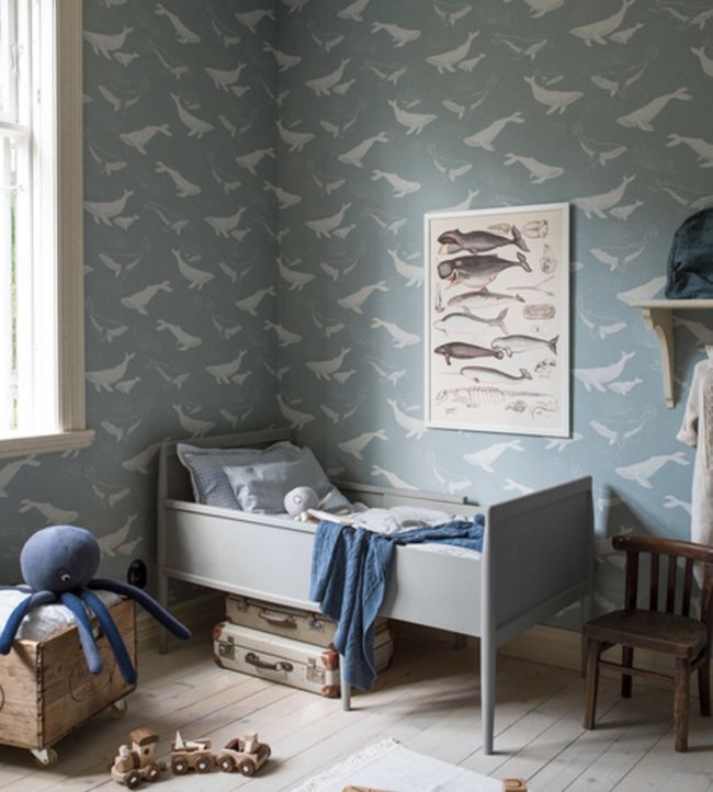 Whales Nursey Room Wallpaper - Blue