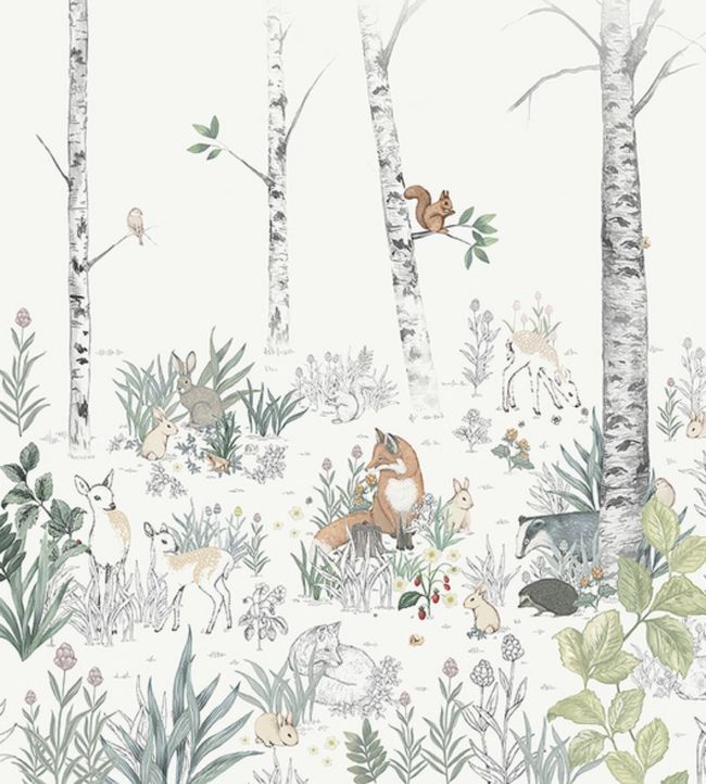 Magic Forest Mural Nursey Wallpaper - Gray