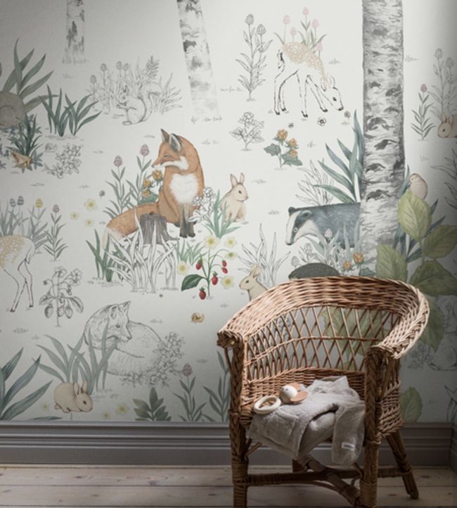 Magic Forest Mural Nursey Room Wallpaper - Gray