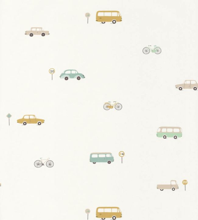 Vintage Cars Nursey Wallpaper - Cream