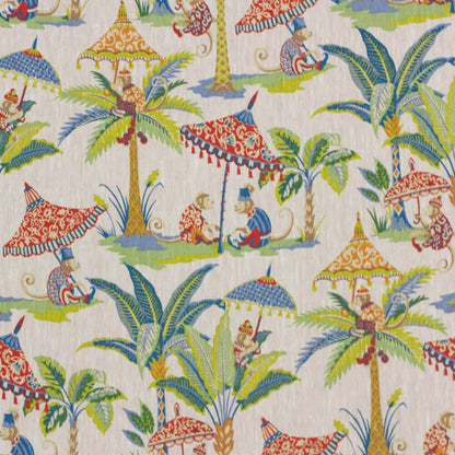 Exotic Monkey Parasol French Linen Fabric - Green