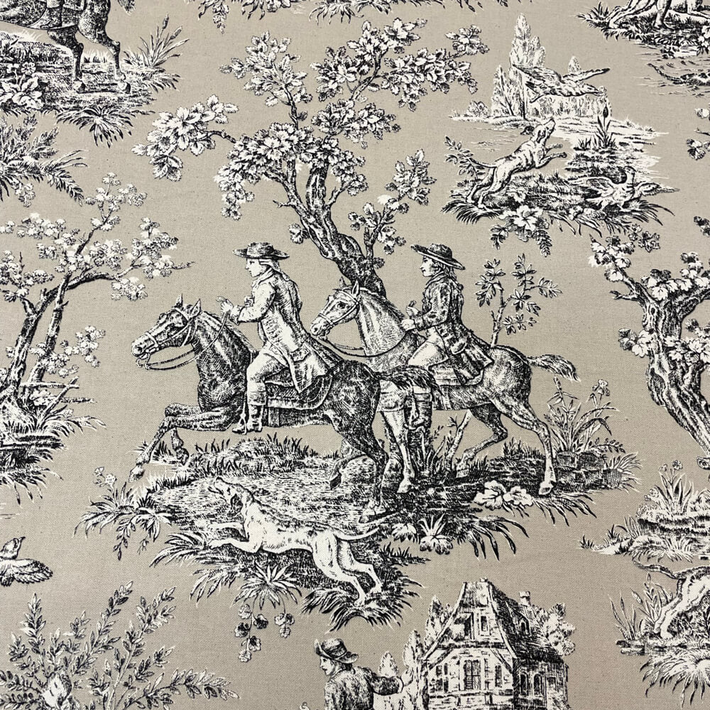French Hunting Toile  Beige Fabric – Lionheart Wallpaper