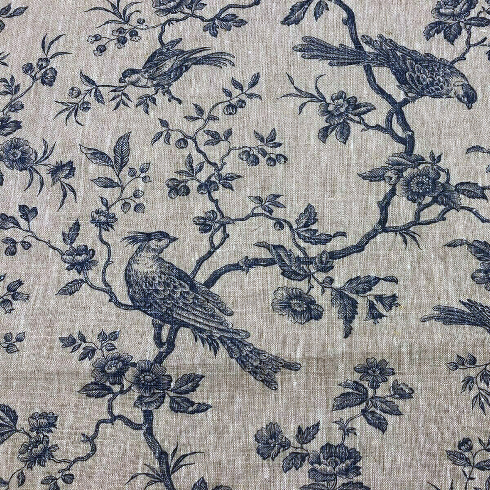 Isabelle Bird Blue Toile Linen Fabric