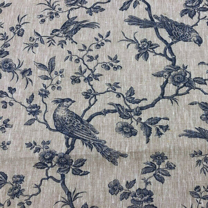 Isabelle Bird Blue Toile Linen Fabric