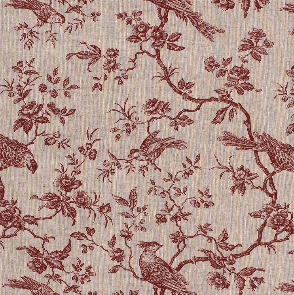 Isabelle Bird Red Toile Linen Fabric