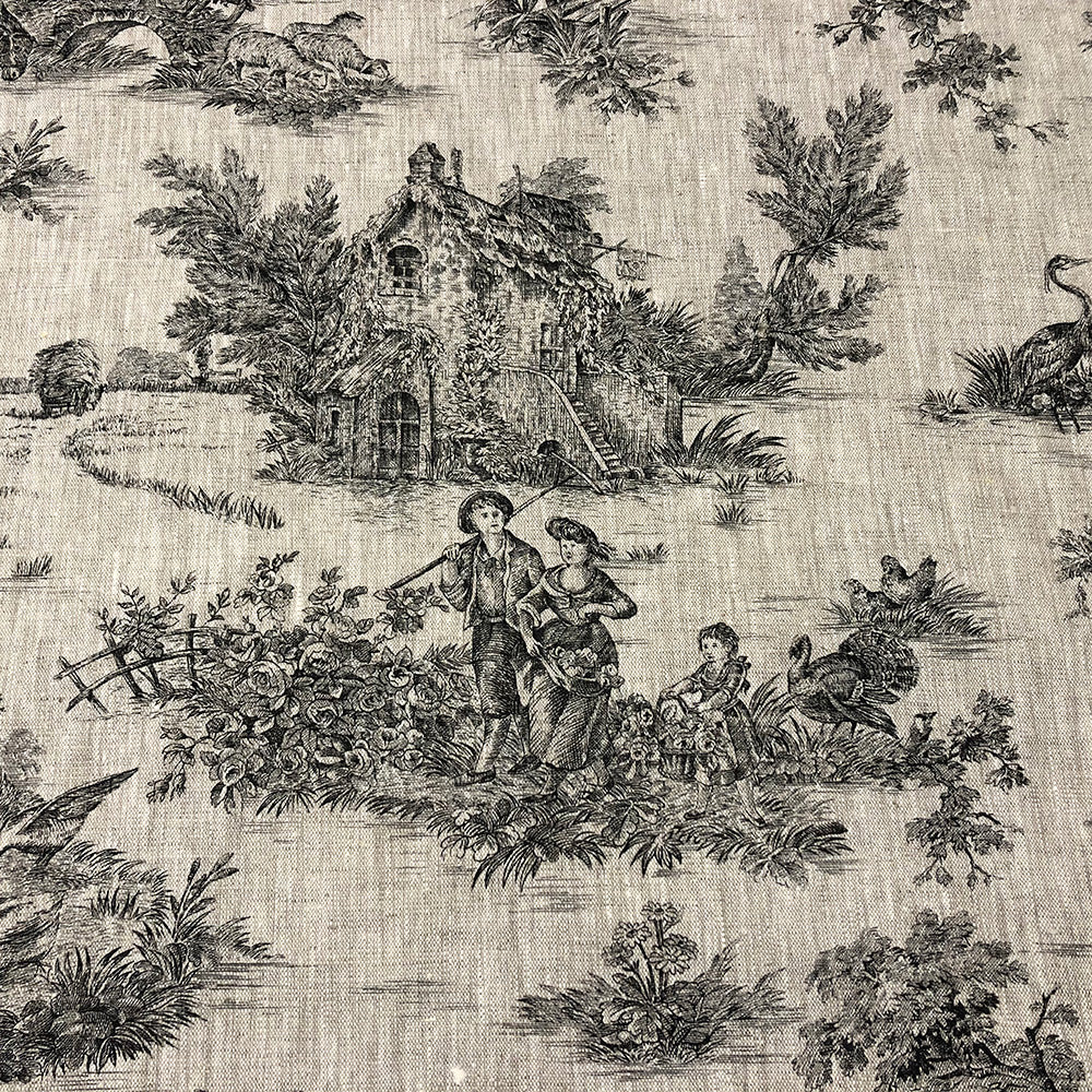 Linen Toile De Jouy Charcoal Fabric
