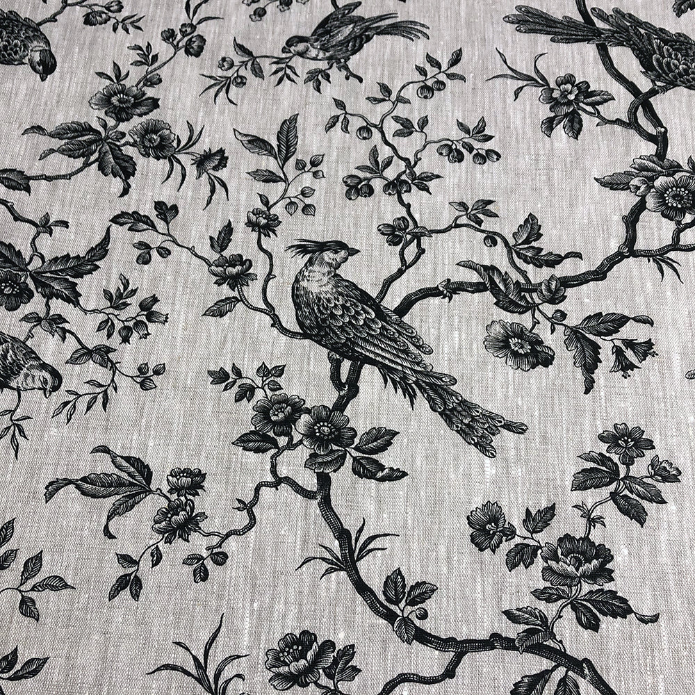 Isabelle Bird Charcoal Toile Linen Fabric