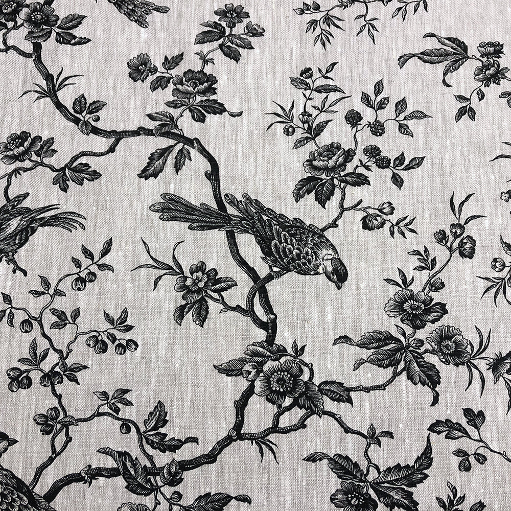 Isabelle Bird Charcoal Toile Linen Room Fabric