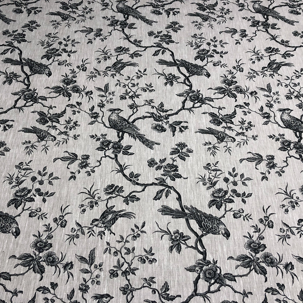 Isabelle Bird Charcoal Toile Linen Room Fabric