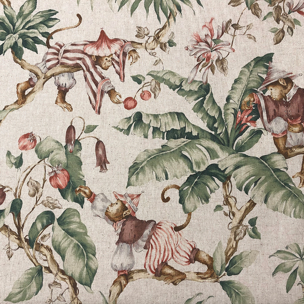 Oriental Monkey Fabric | Double Width Fabric - Green