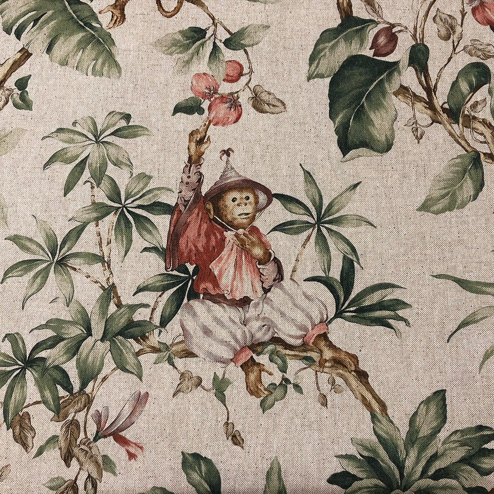 Oriental Monkey Fabric | Double Width Room Fabric - Green