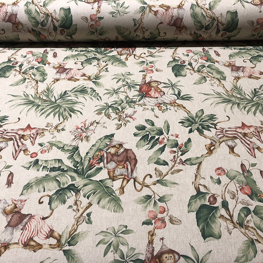 Oriental Monkey Fabric | Double Width Room Fabric - Green