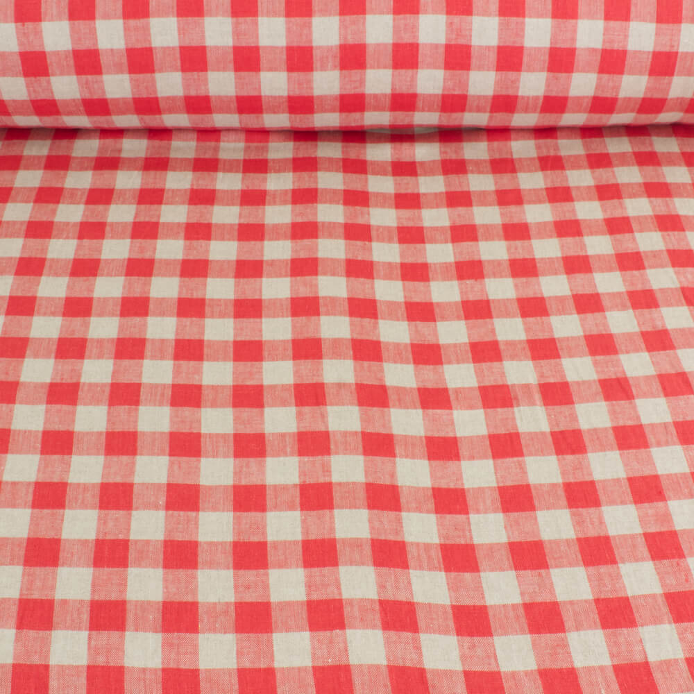 Washed Linen Gingham Red Room Fabric