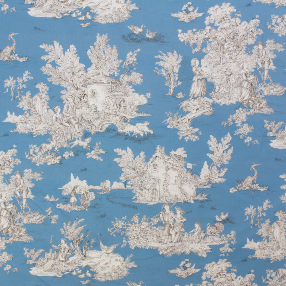 French Pastorale Toile Double Width Blue Fabric