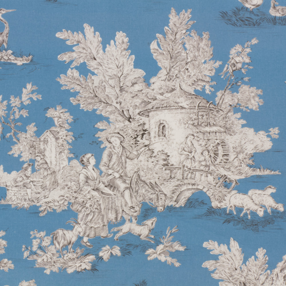 French Pastorale Toile Double Width Blue Room Fabric