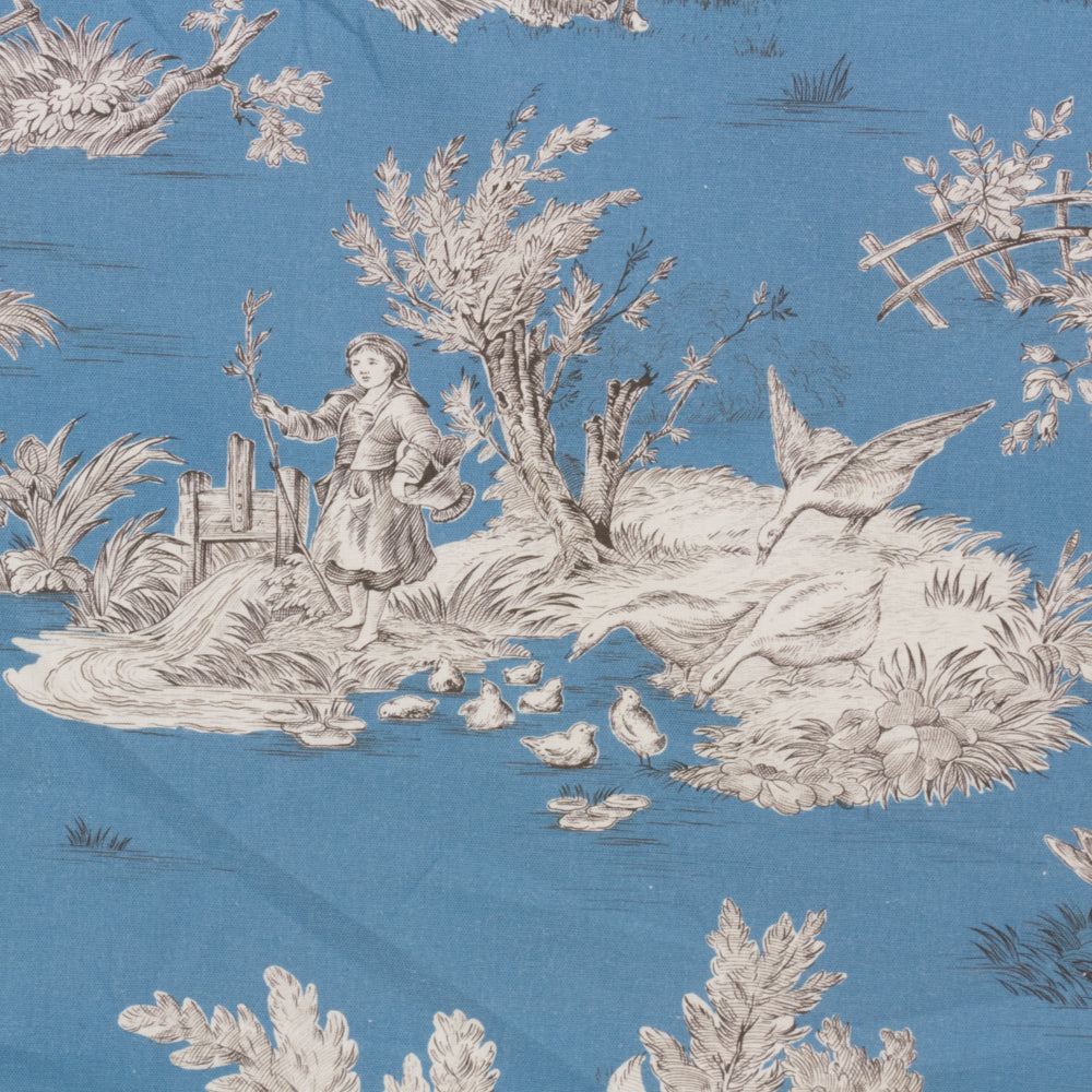 French Pastorale Toile Double Width Blue Room Fabric
