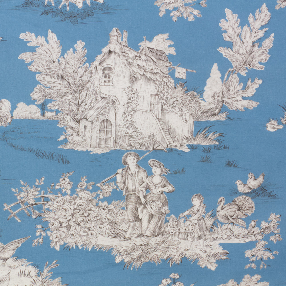 French Pastorale Toile Double Width Blue Room Fabric