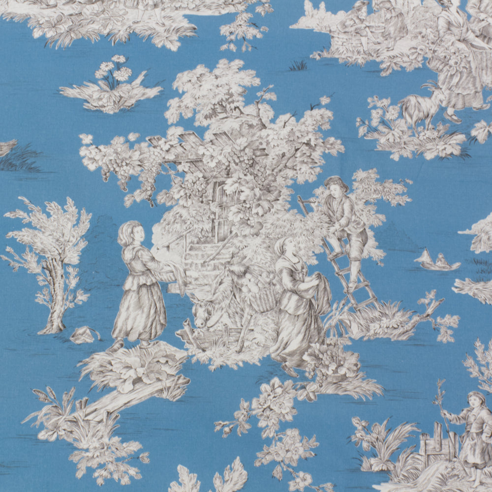 French Pastorale Toile Double Width Blue Room Fabric