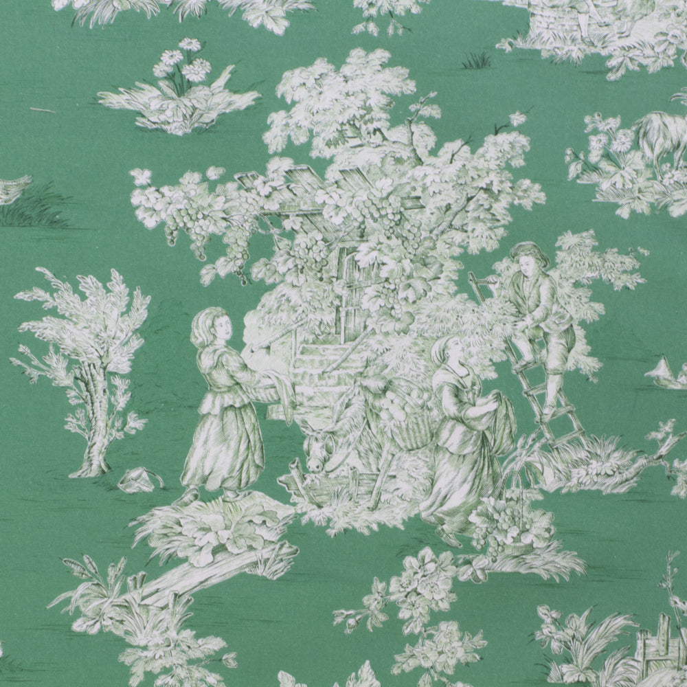 French Pastorale Toile Double Width Green Room Fabric