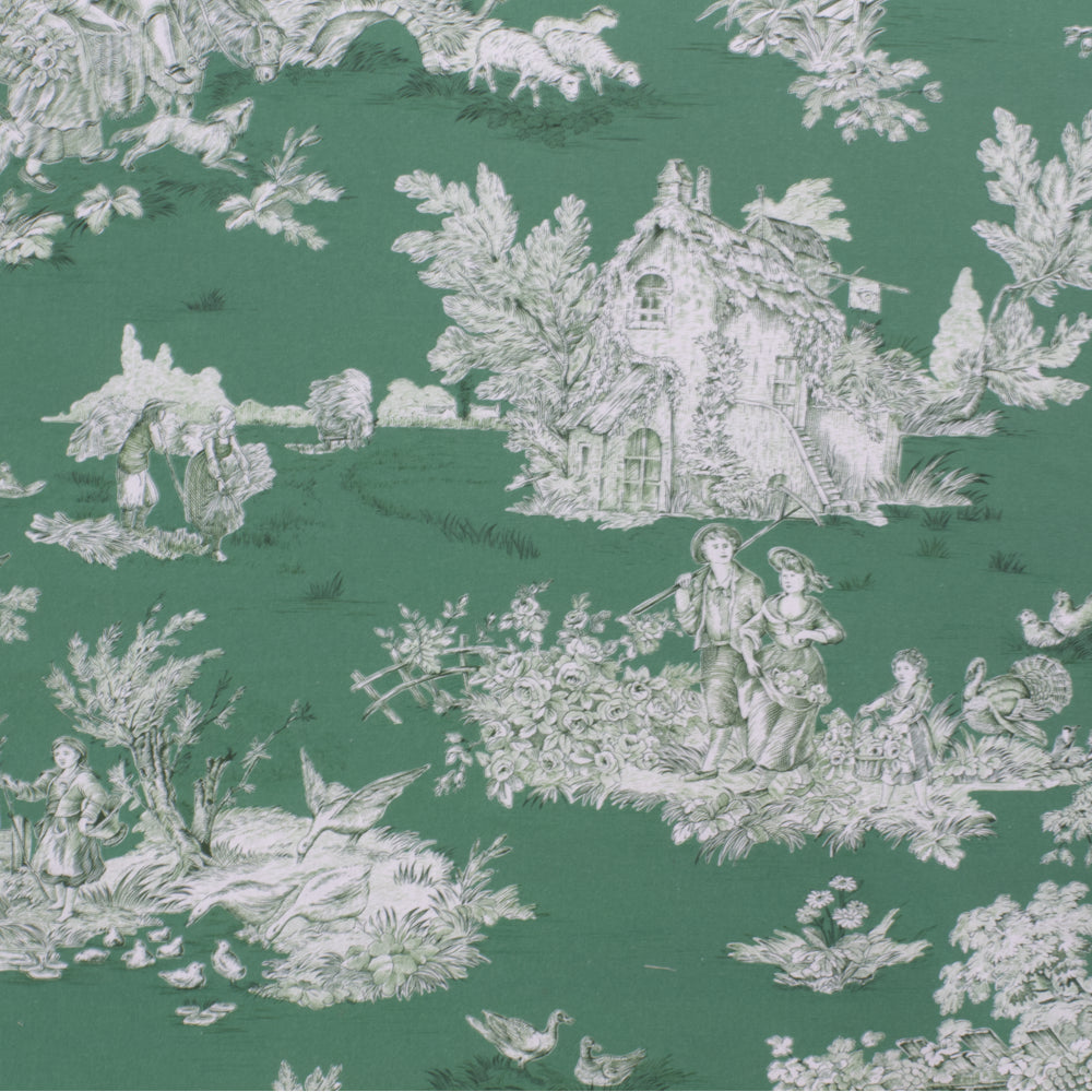 French Pastorale Toile Double Width Green Room Fabric